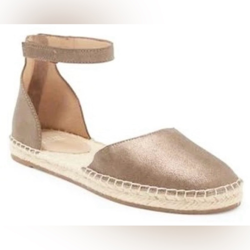 Eileen Fisher Espadrille Size 8.5 Lala Tumbled Metalic Leather Flat Shoes